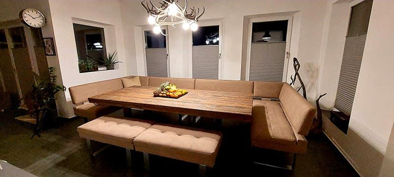 Essecke Renovierung Stoffbezüge Polsterung braun beige Raumdesign Stefanie