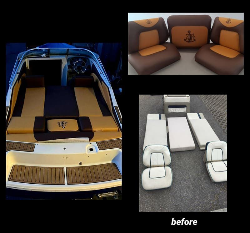 Polsterung Motorboot vorher nacher Raumdesign Stefanie